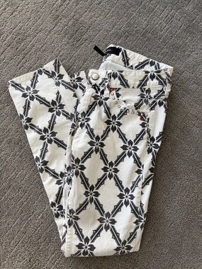 Isabel Marant White Skinny Pants with Black Geometric Floral Print